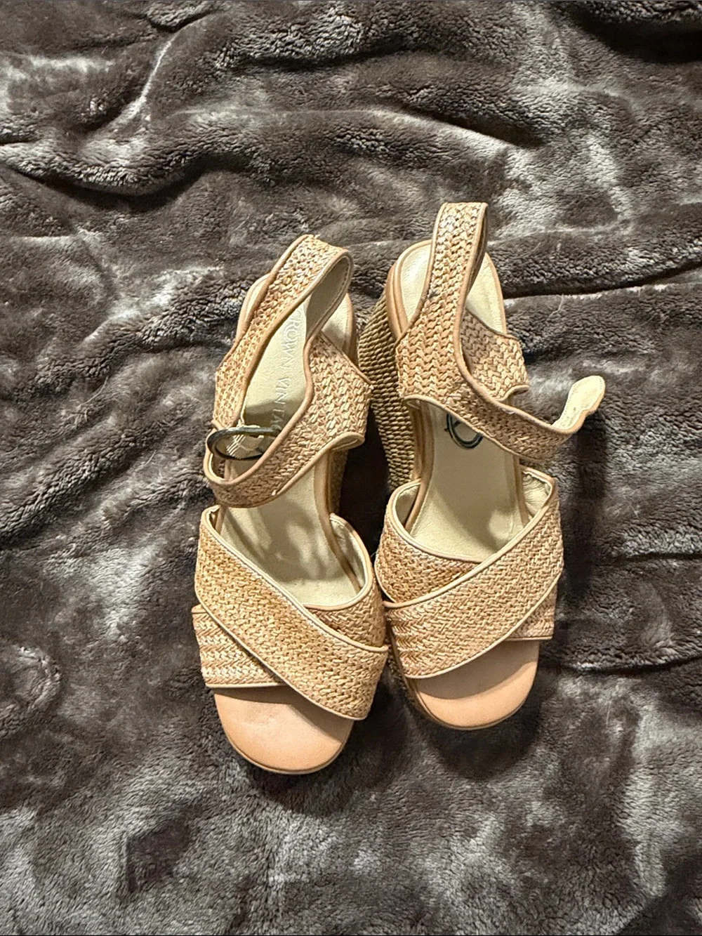 Crown Vintage Tan Woven Slingback Wedge Sandals